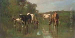 Livestock watering before woodland by Antonio Cordero Cortes