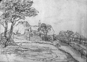 A farmhouse by a canal, another farmhouse beyond by Isaak Coene