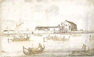 A view of San Michele in the Venetian lagoon by Luca Carlevarijs