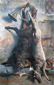 A Larder Still Life with a wild Boar and a Stag by Pietro Costa