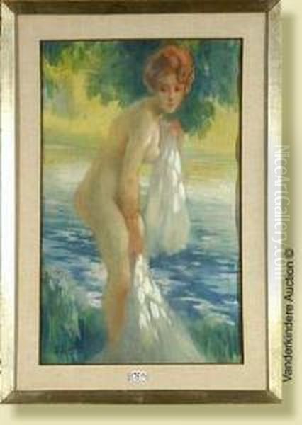 Baigneuse, Aquarelle Sur Papier.
 Signee En Bas A Gauce J.lentrein. Ecole Belge. Dim.: 50,5x30,5 Cm - view 1