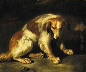 A spaniel seated in a landscape by Baldassare De Caro