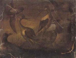 Storks in a river landscape by Baldassare De Caro