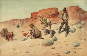 Outlaws Waiting On The Trail, Signed Lower Right: Leonard H. Reedy by H. Reedy Leonard