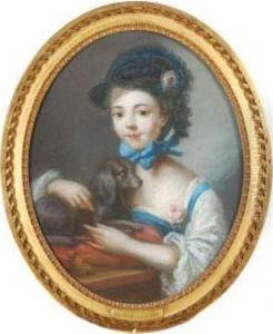 Portrait Of A Young Girl With A Pet Dog by Francois-Bernard Lepicie
