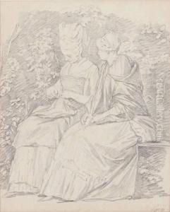 Deux Jeunes Femmes Assises by Francois-Bernard Lepicie