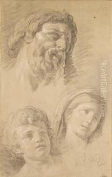 Heads Of A Bearded Man, A Child And A Woman And Two Studies Ofhands - view 1