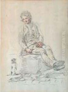 Petit Chien Faisant Le Beau Pres D'une Garcon Assis by Francois-Bernard Lepicie