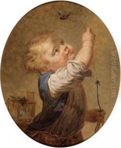 Portrait Of A Little Boy Playing With A Bird by Francois-Bernard Lepicie