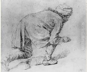 Jeune Garcon Ramassant Des Cailloux, Un Genou A Terre by Francois-Bernard Lepicie