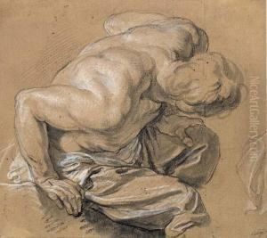 A Seated Nudet Bent Forward by Francois-Bernard Lepicie