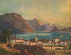 Blick Auf Gmunden Undschloss Orth by Ferdinand Lepie
