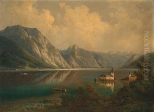 Gmunden -view Of Schlos Orth by Ferdinand Lepie