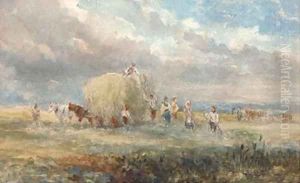 Harvesters loading the hay wagon by David Cox