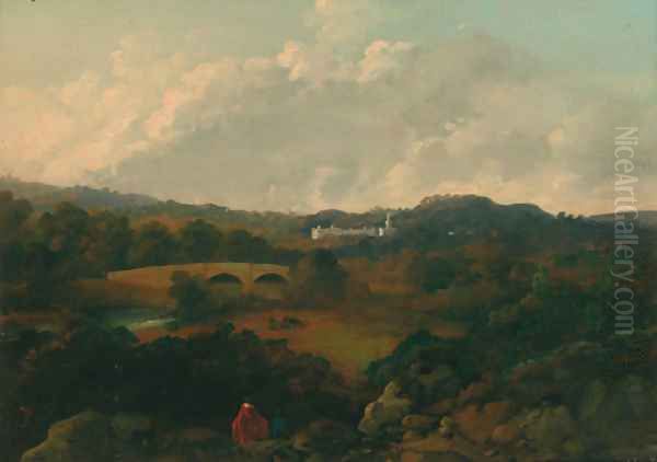 An extensive landscape with a country house beyond and figures in the foreground - view 1
