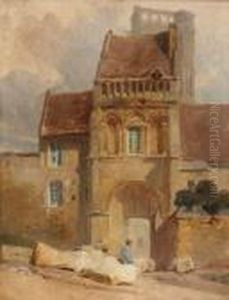 Personnage Assis Devant Une Maison Aux Arcatures Romanes