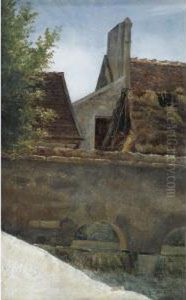 Landscape With A Farmhouse And Bridge by Auguste-Xavier Leprince
