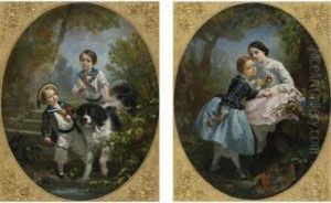 Children At Play (a Pair) by Prudent Louis Leray