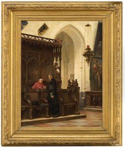 Church Interior With Priest And Monk by Vincent Stoltenberg Lerche