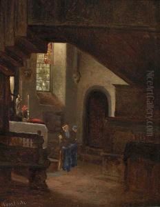 Kirkeinterior Olje Pa Plate by Vincent Stoltenberg Lerche