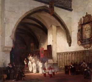 Katolsk Prosesjon I Kirkeinterior 1876 by Vincent Stoltenberg Lerche