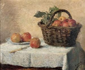 Nature Morte, Le Panier De Pommes Sur La Table by Henri Lerolle