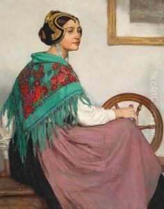 A Study Of A Breton Woman In Traditional Dress by Auguste Leroux