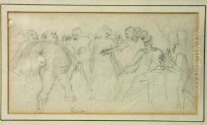 Falstaff And Prince Hal A Pencil Drawing by Charles Robert Leslie