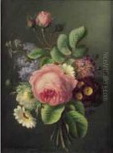 Bouquet De Fleurs Retenu Par Un Ruban. by Ange Louis Guillaume Lesourd De Beauregard