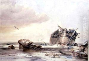 Rocky Shore with Dismantled Vessel by George the Elder Chambers