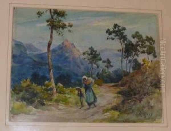Figures On A Mountain Path - view 1