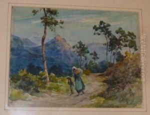 Figures On A Mountain Path by Ernest Louis Lessieux