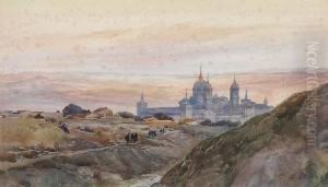 Lespelerins Arrivant A St-jacques-de-compostelle by Ernest Louis Lessieux