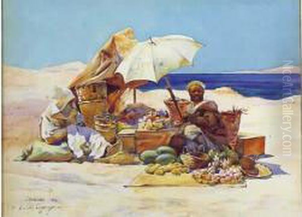 Le Marchand De Fruits Et Legumes
 Gouache, Signee Et Situee Casablanca, Date 1913 En Bas A Gauche - view 1