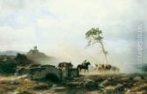 Landschaft Mit Reitenden Landsknechten Und Einer Burgruine Bei Aufkommendem Unwetter.