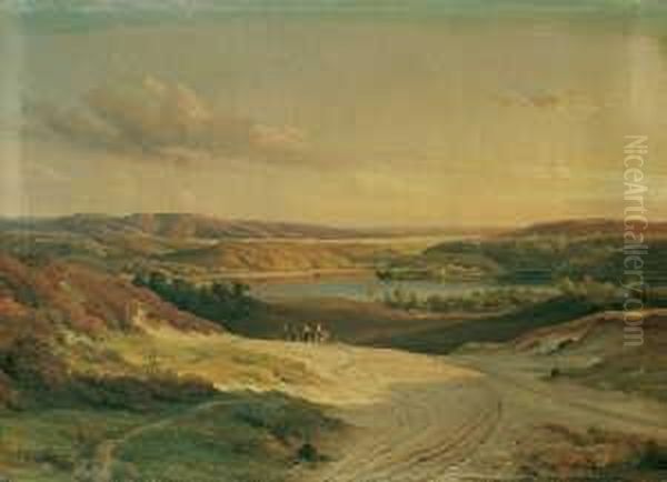 Weite Landschaft Mit Einem Von 
Hugeln Umgebenen See Und Reitern. Ol Auf Leinwand (doubliert). H 34; B 
47 Cm. In Seinen Landschaften Verband Lessing, So Das Lexikon Der 
Dusseldorfer Malerschule, "idealismus Mit Realismus, Historisches Mit 
Zeitgenos - view 1