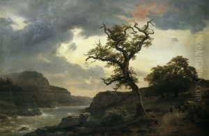 Flusslandschaft Mit Reisender Zigeunerfamilie.