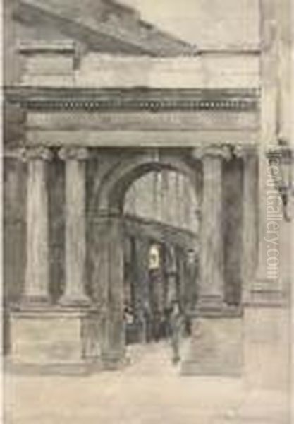 A Suited Gentleman Wandering Through An Arcade - view 1