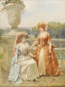 Untitled (courtyard With Maidens) by Henri Victor Lesur