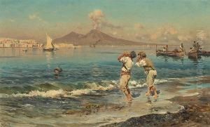 A View Of The Bay Of Naples With Fishermen Inthe Foreground by Antonino Leto