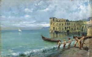 Fishermen In The Bay Of Naples By The Palazzo Sant'anna