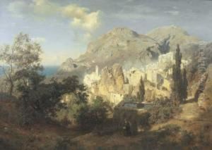 A View Of The Amalfi Coast by August Wilhelm Leu