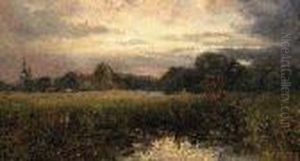 Sunset On A Verdant Landscape by Oskar Leu