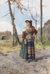 A young woman on the road by Onorato Carlandi