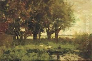 Ducks On The Waterside by Johannes Karel Leurs