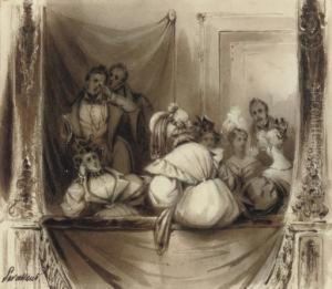 An Elegant Company In A Theatre Box (illustrated); And An Evening In With The Family by Henri-Louis Levasseur