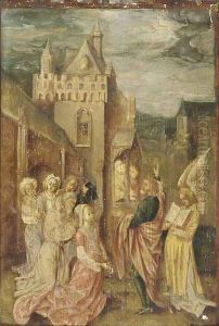 A male Saint preaching outside a manor by Colijn de Coter