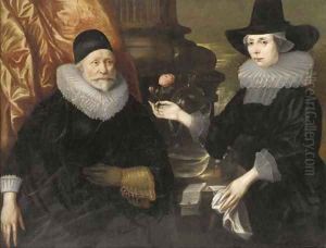 Double portrait of a lady and gentleman by Cornelius Janssens Van Ceulen