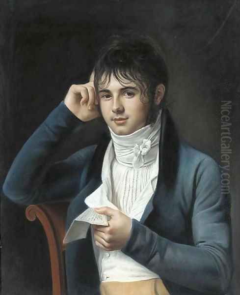 A young man wearing a blue coat - view 1