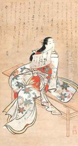 Courtesan seated on a bench by Matsuno Chikanobu